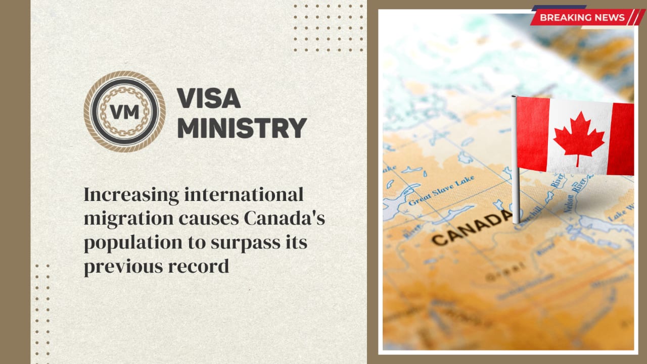 Increasing international migration causes Canada’s population to surpass its previous record.