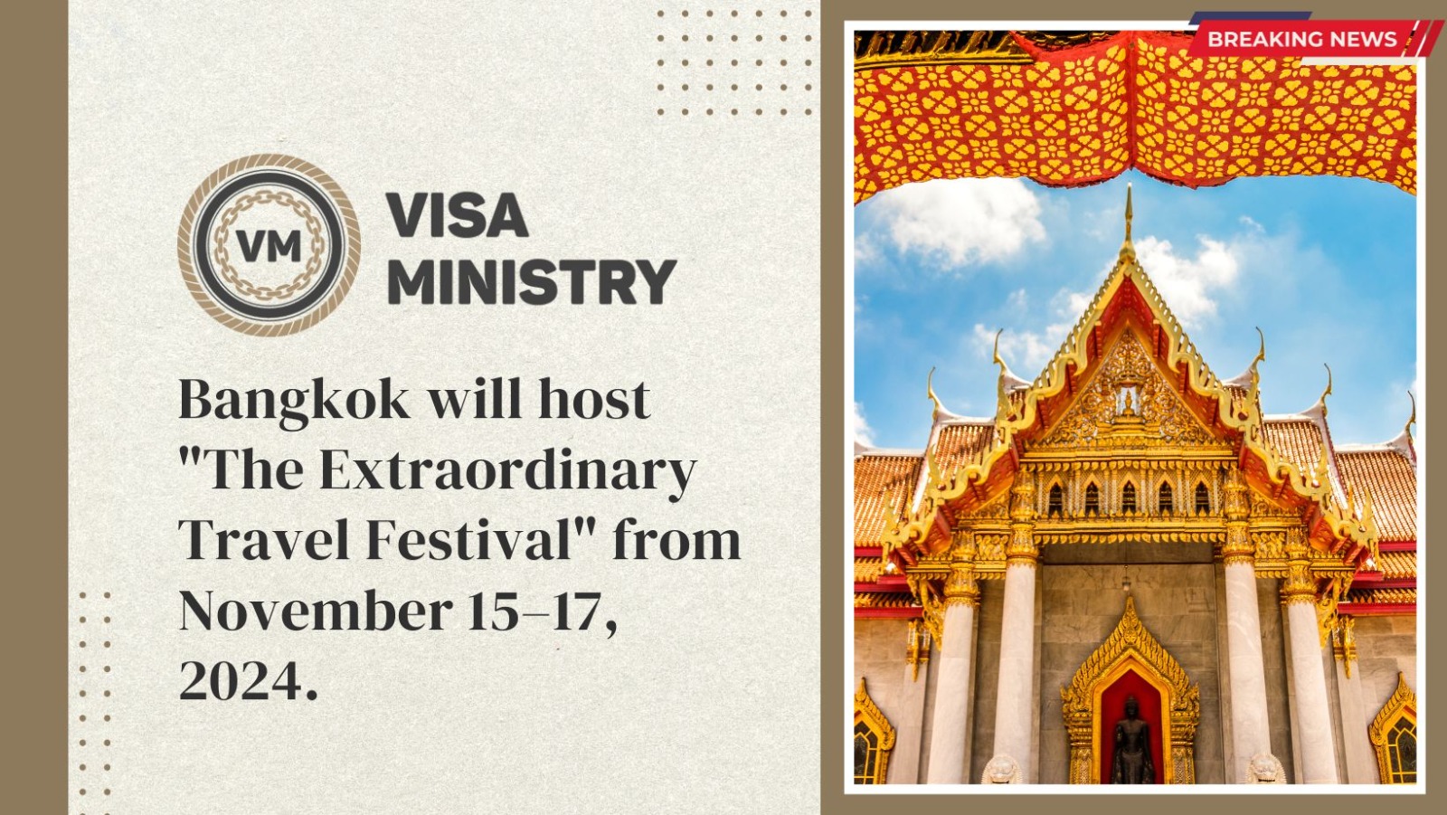 Bangkok will host “The Extraordinary Travel Festival” from November 15–17, 2024.