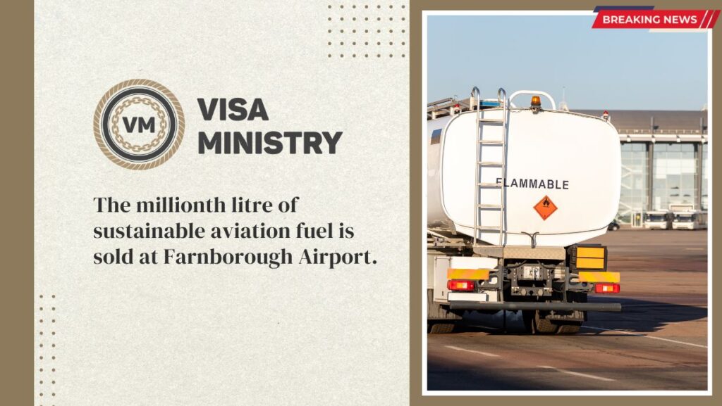 The millionth litre of sustainable aviation fuel is sold at Farnborough Airport.